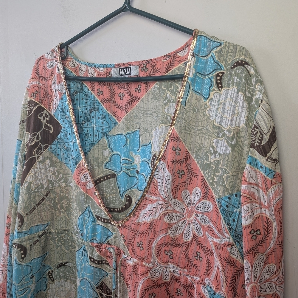 MXM Plus Size Women Blouse Seethrough Size 18 Flare Sleeves V Neck Boho Y2K
